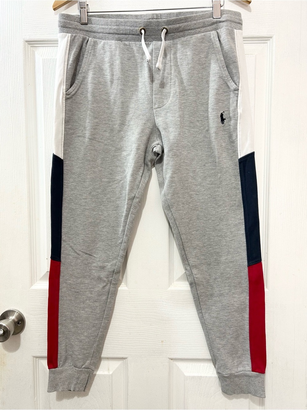Polo Ralph Lauren Jogger Sweatpants Men’s M Gray Colorblock Stripe Pony Logo